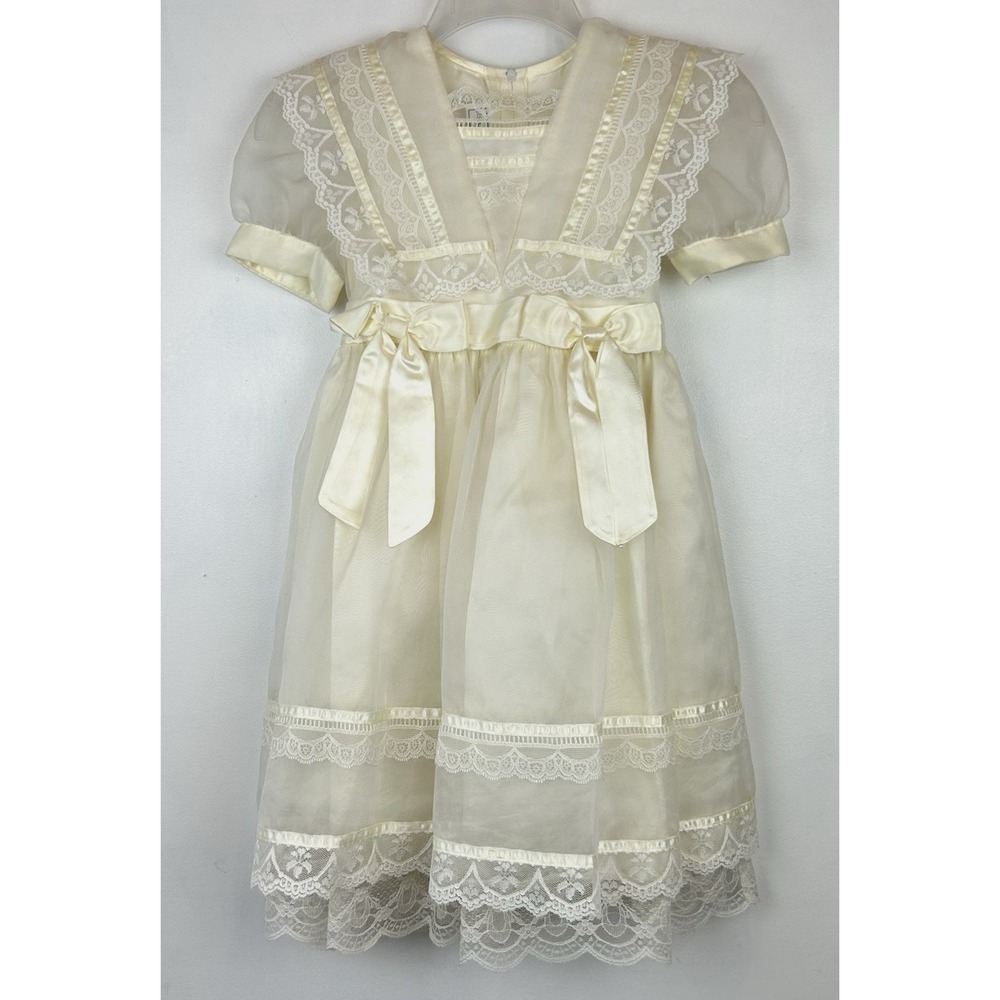 Vintage Jessica McClintock Dress Girl 5 Wedding Flower Lace Ivory USA Read
